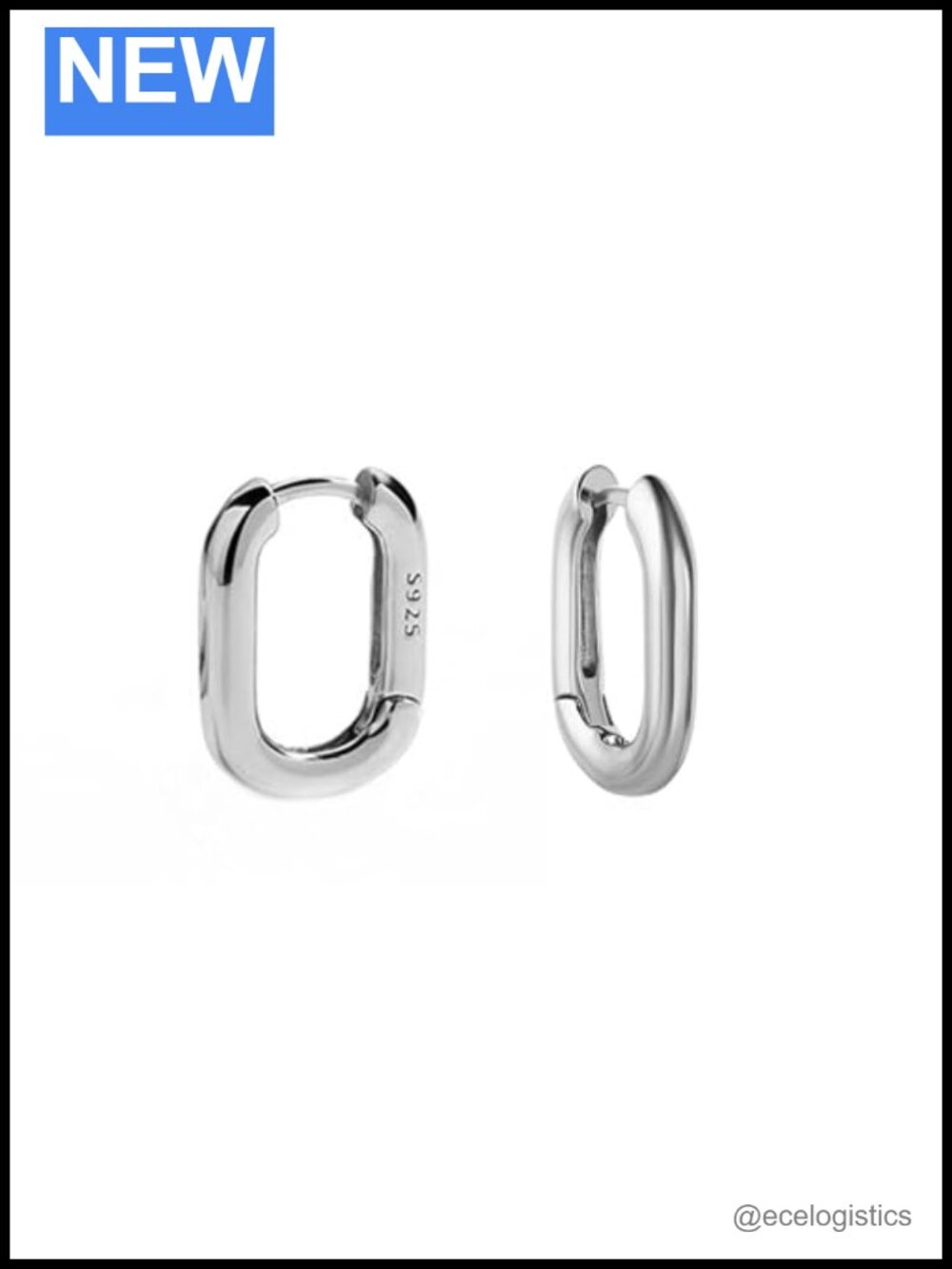 Sterling Silver Oval Square Hoop Earrings 14mm Rhodium 18K Gold